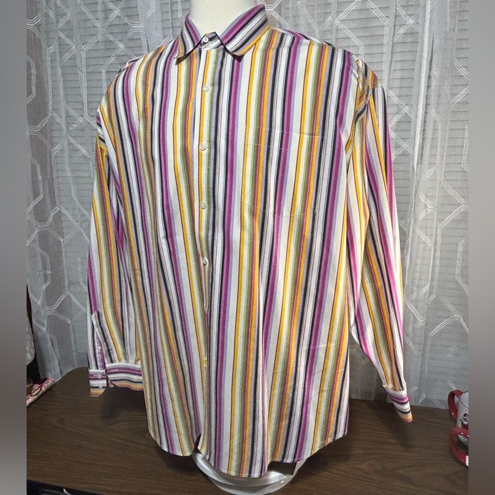 Brooklyn Express 3XL Long Sleeve Stripped  Men's ShirtFloral trim cuffs/collar.